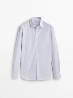 Рубашка узкого кроя в полоску из хлопка Massimo Dutti, голубое небо