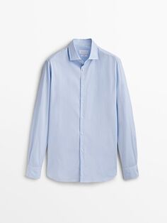 Рубашка узкого кроя в полоску из хлопка Massimo Dutti, темно-синий