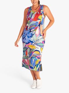 chesca Облегающее платье миди с принтом Foliage, Синий/Мульти