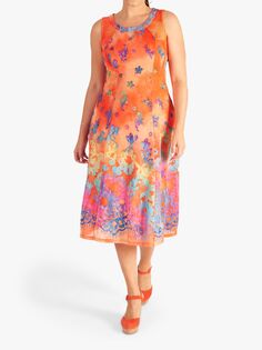chesca Платье-миди без рукавов с цветочным принтом и вырезами, Оранжевый/Мульти