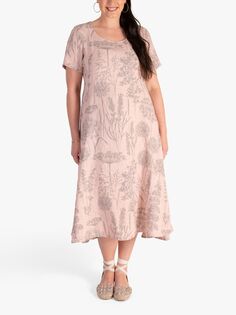 Льняное платье-миди chesca Curve с ботаническим принтом, розовый/серый