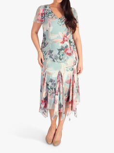 Платье миди из сетки с цветочным принтом chesca, цвет морской волны/мульти
