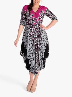 Платье из джерси с цветочным принтом chesca, фуксия/серый