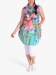 Платье-туника chesca Curve с цветочным принтом, цвет морской волны/мульти