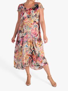 Платье миди с драпировкой и цветочным принтом chesca Monaco, Многоцветный