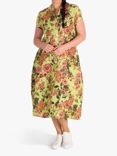 Льняное платье-кокон с цветочным принтом chesca, салатовый
