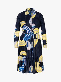 Платье-рубашка со складками и поясом chesca Plissé, темно-синий/желтый