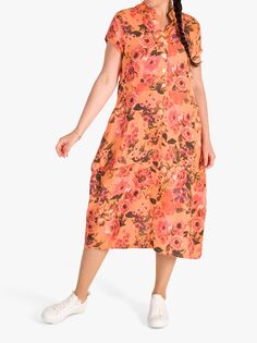 Льняное платье-кокон с цветочным принтом chesca, оранжевый