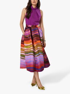 Платье миди 2-в-1 в абстрактную полоску Closet London, Пурпурный/Мульти