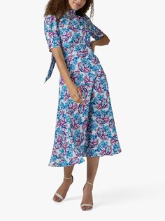 Платье миди с высоким воротником и цветочным принтом Closet London, Синий/Мульти