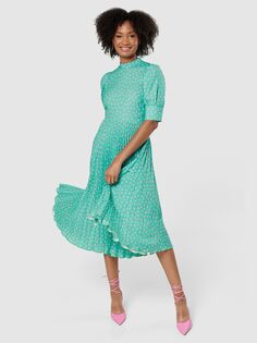 Платье миди со складками в горошек Closet London, зеленый