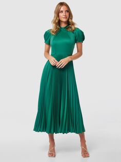 Плиссированное платье миди с пышными рукавами Closet London, зеленый