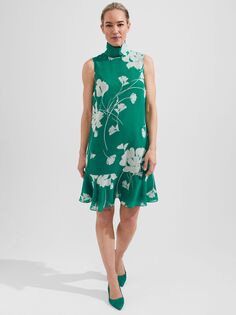 Hobbs Madeline Платье с высоким воротником и цветочным принтом, зеленый/цвет слоновой кости Hobb's