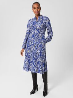 Hobbs Octavia Платье-рубашка с принтом перьев, Синий/Мульти Hobb's