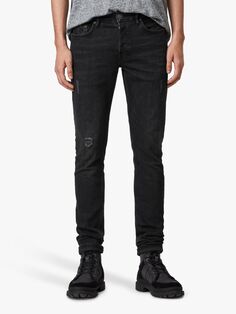 Прямые джинсы скинни AllSaints Rex, потертый черный