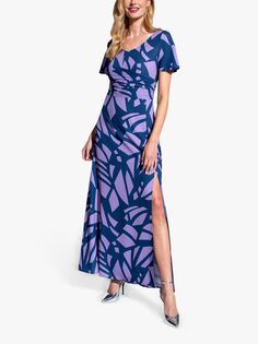 Платье макси из крепа с абстрактным принтом HotSquash и присборенной талией, Matisse Navy/Lilac
