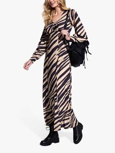 Платье макси HotSquash с длинными рукавами и животным принтом, светло-коричневый/черный