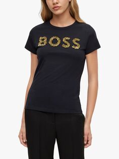 HUGO BOSS Evenitsa Футболка с логотипом и пайетками, черная