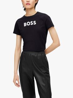 Хлопковая футболка с логотипом HUGO BOSS, черная