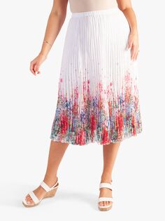 chesca Плиссированная юбка-миди с принтом Floral Garden, Белый/Мульти