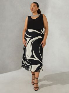 Монохромная юбка-комбинация Live Unlimited Curve с косым вырезом и завитками, черный/белый