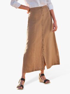 Льняная юбка на пуговицах Pure Collection, светло-коричневый