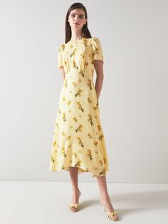 LKBennett Boyd Шелковое платье-миди с цветочным принтом, золотой/мульти L.K.Bennett