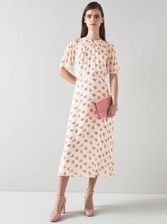 LKBennett Elowen Платье-миди с цветочным принтом, кремовый/многоцветный L.K.Bennett
