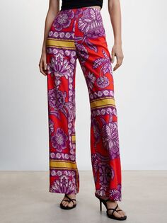 Повседневные брюки с цветочным принтом Mango Cuba, красный/мульти