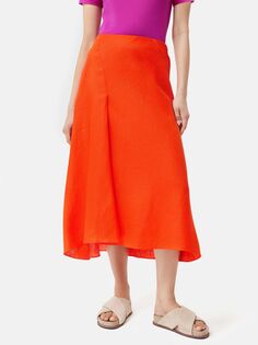 Льняная юбка-миди с простым асимметричным подолом Jigsaw, оранжевый