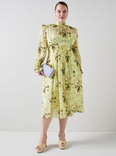 Шелковое платье LKBennett Royal Ascot x LKB Eloise Meadow Scene, желтый/мульти L.K.Bennett