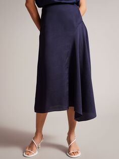 Атласная юбка-комбинация миди Ted Baker Francic, темно-синяя
