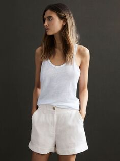 Льняные шорты Reiss Demi, окрашенные в готовую одежду, белые