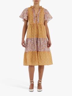 Многоярусное платье с цветочным принтом Lollys Laundry Godwin, желтый/разноцветный
