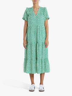 Многоярусное платье миди с цветочным принтом Lollys Laundry Freddy, зеленое