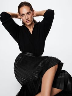 Плиссированная юбка-миди из искусственной кожи Mango, черная
