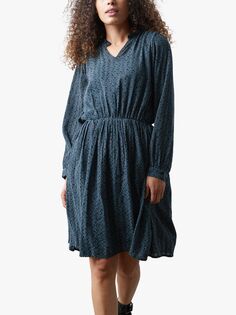 Платье с длинными рукавами и V-образным вырезом Lollys Laundry Finnley, темно-синее