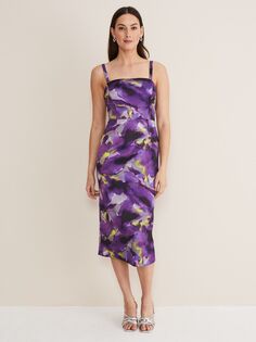 Платье миди Phase Eight Adelita с абстрактным принтом, Фиолетовый/Мульти