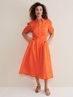 Платье миди в фактурную клетку Phase Eight Carey Orange, Оранжевый