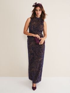 Бархатное платье макси с леопардовым принтом Phase Eight Catalina, разноцветный