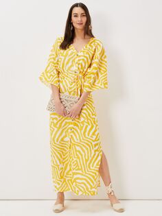 Льняное платье макси Phase Eight Dena с принтом зебры, желтый/белый