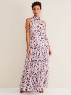 Платье макси с высоким воротником и цветочным принтом Phase Eight Esme, Многоцветный