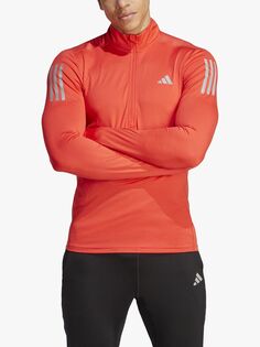 adidas Own The Run беговая футболка с длинным рукавом и молнией 1/4, ярко-красная