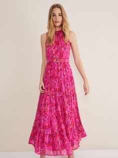 Платье макси с цветочным принтом Phase Eight Kara, неоново-розовый