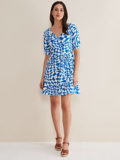 Мини-свободное платье Phase Eight Penele с геометрическим принтом, синий/белый