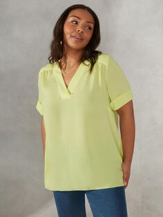 Блуза Live Unlimited Curve из шамбре с V-образным вырезом, цвет Шартрез