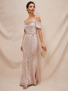 Платье с открытыми плечами и пайетками Phase Eight Poppy, розовое золото