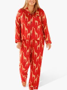 Пижамный комплект Chelsea Peers Curve Giraffe Shirt, красный