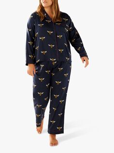 Пижамный комплект с атласной рубашкой Chelsea Peers Curve Bee, темно-синий