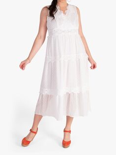chesca Broderie Anglaise Многоярусное солнцезащитное платье, белый